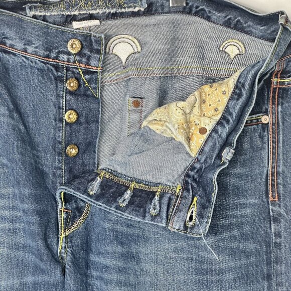 The Year Of Pig Mens Jeans Distressed Gold Silver Embroidered Straight 40x34 - Picture 9 of 16